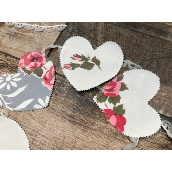 Valentine Heart Banner Bunting Vintage Linens Wedding Shower - Picture 3 of 5
